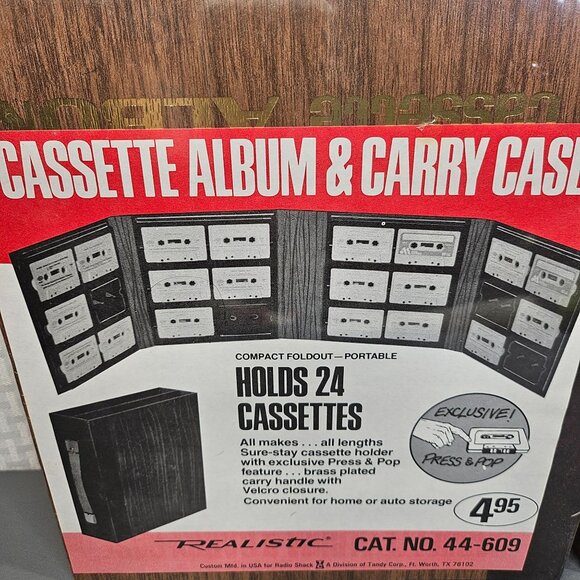 Realistic Cassette Album & Carry Case - Holds 24 Cassettes Portable Storage Wood - Picture 2 of 2